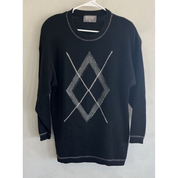 Marisa Christina Crewneck sweater black XL Long Sleeve Lambswool Rabbit Fur Gray - Picture 1 of 5
